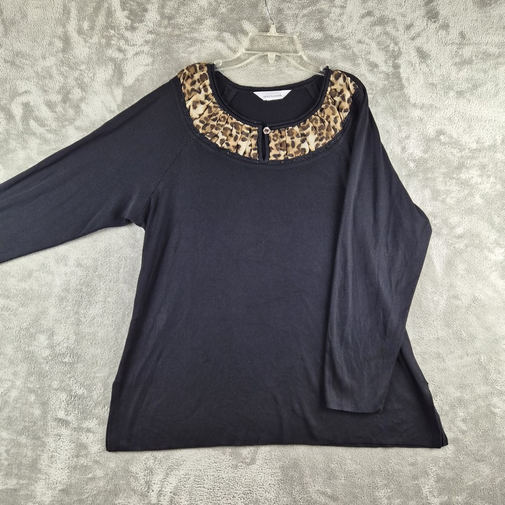 Exclusively Misook Top Large Leopard Print Stretch Long Sleeve Elegant Mature